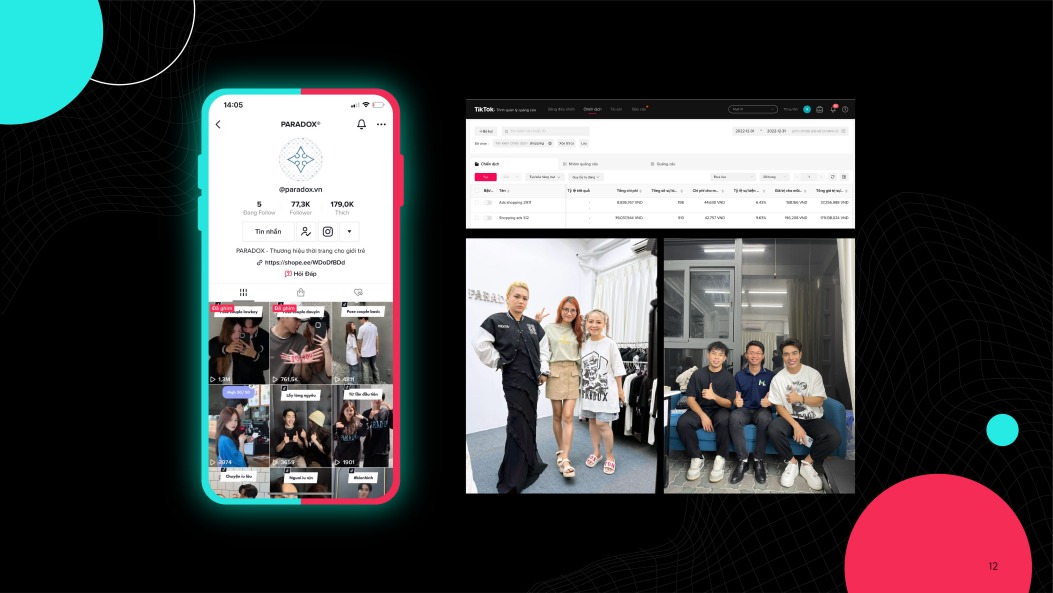 Kênh TikTok, dashboard và livestream Paradox trong portfolio MYB
